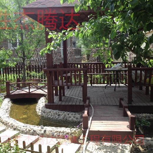 通州花園庭院綠化設計碳化木涼亭