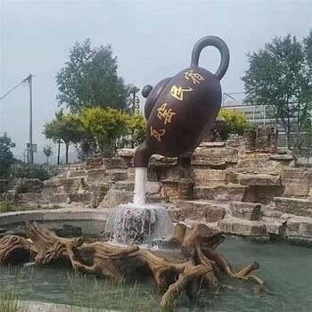 大型不锈钢悬空茶壶雕塑