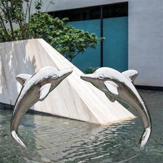 广场镜面不锈钢海豚雕塑小品