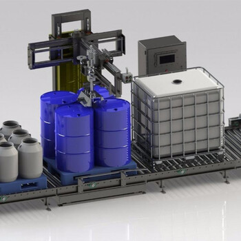 液体防腐包装线_1000L-IBC吨桶双工位全自动包装线