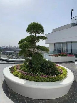 绍兴厂家来样定制真石丽泰科石艺术混凝土坐凳，圆形花坛