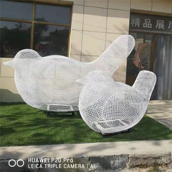 不銹鋼小鳥雕塑，鋼絲編織鏤空小鳥雕塑
