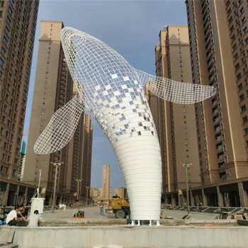 不銹鋼絲編織鯨魚雕塑，鏤空鯨魚雕塑定制廠家