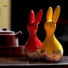 福人福地室内家具书架办公桌子中式客厅装饰陶瓷兔子摆件家居饰品可爱卡通