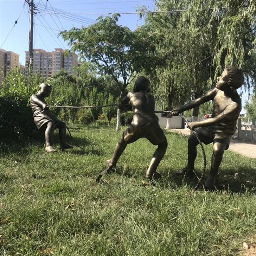 玻璃鋼拔河比賽雕塑，兒童拔河雕塑，小孩拔河雕塑