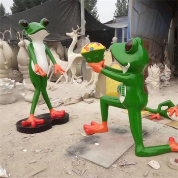 玻璃鋼青蛙雕塑，卡通青蛙雕塑