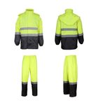 荧光黄拼色雨衣、PVC防水服、安全警示服、PVC环保涂层雨衣套装