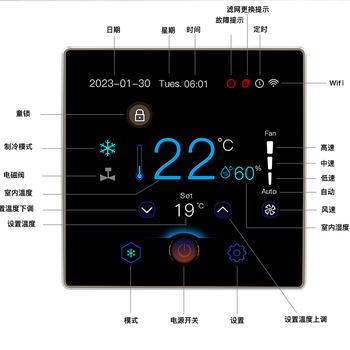 新款4寸彩屏空调智能控制器，带涂鸦APP，预留485型号为G6-X-WK