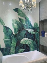 芭蕉叶图案背景墙马赛克拼图订制热带植物拼花壁画
