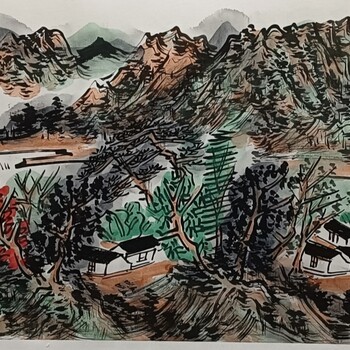 中美協(xié)會員晁海老師國畫六尺條春江訪友