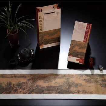 仿古西安《清明上河圖》絲綢畫卷軸三米長(zhǎng)蘭亭序蠶絲織錦畫