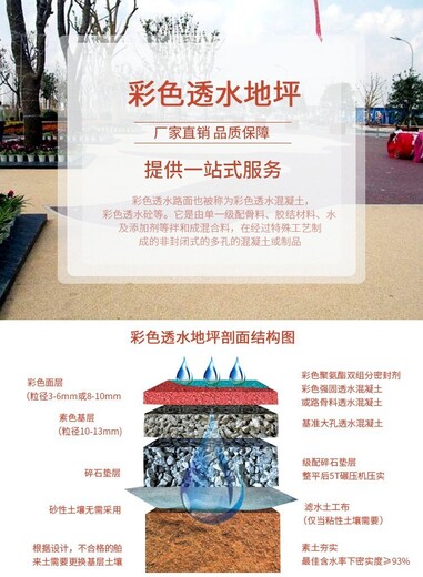 彩色露骨料透水地面適用于園林景觀裝飾，地坪凝膠劑配方