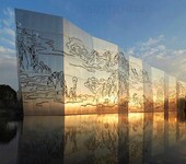 九江龙湖绿地雕塑灯光不锈钢卷轴画浮雕景墙