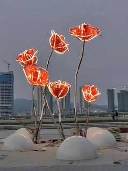 江苏城市夜景雕塑玫瑰花不锈钢雕塑花朵雕塑