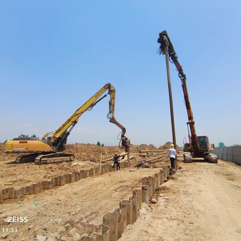 陕西钢板桩施工、宝鸡钢板桩施工、桥承台支护桩、引孔机施工