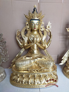 四臂观音佛像纯铜铸造大型藏传寺院全铜观音菩萨密宗铜像