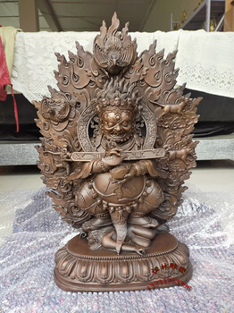 紅棒瑪哈嘎拉佛像恒林雕塑廠鑄造藏傳黃銅二臂大黑天護(hù)法密宗銅像
