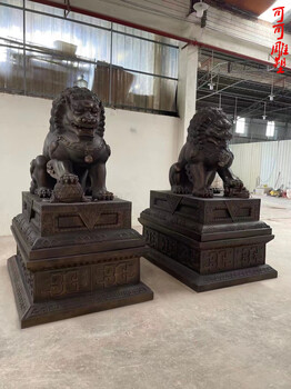 玻璃鋼仿銅獅子雕塑門口獅子擺件廣場校園文化景觀雕塑