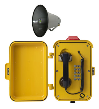 声光预警扩音呼叫系统，铝合金开合盖电话机，防水防尘工业电话