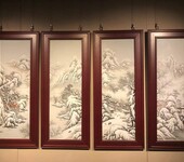 凌宗正大师遗作巨献纯手绘《瑞雪迎春》粉彩雪景瓷板画四条屏