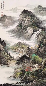 叶阿林画家中国麻布山水人纯手绘作品
