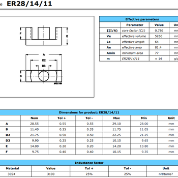 飞磁ER系列磁芯材质3C94磁芯型号ER28/14/11