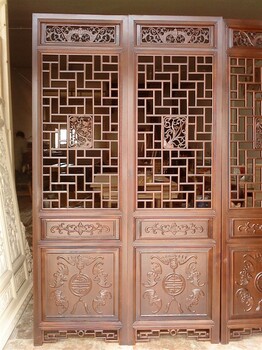 四川成都中式门-实木雕花窗-中式实木花格-花格木窗制作