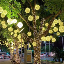 太原街道挂树上的彩灯节日彩灯串LED串串灯满天星星灯变色灯