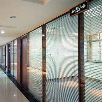 咸阳办公室木门隔断墙铝合金型材磨砂透明双层钢化玻璃内置百叶窗