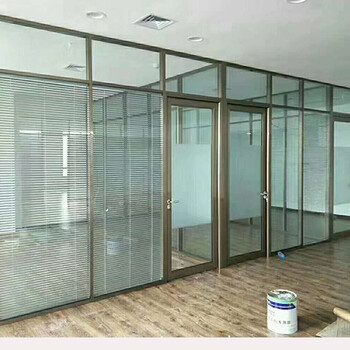 宝鸡办公室铝合金屏风中空百叶透明磨砂钢化玻璃隔音成品高隔断墙