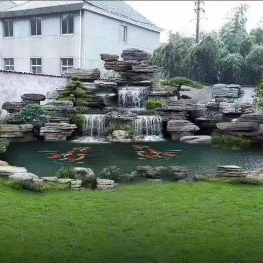 張家口張北園林千層石假山,公園景觀假山,張家口張北花園假山魚池