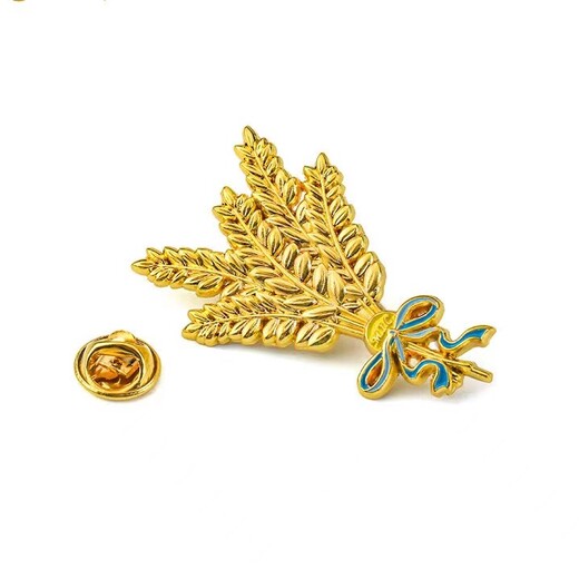 金屬徽章廠鮮花飄帶文藝麥穗胸針立體浮雕鍍金烤漆徽章