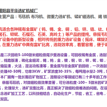 硫化金白钨回收悬振毛毯机簸箕选矿机平华重力分选机厂家