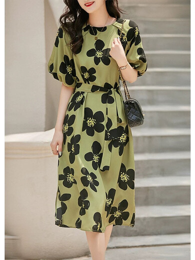 品牌庫存服裝夏季女裝尾貨真絲連衣裙中大淑時(shí)裝拿貨