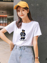 广州品牌女装尾货夏季短袖上衣小熊T恤女装跑量单品图片