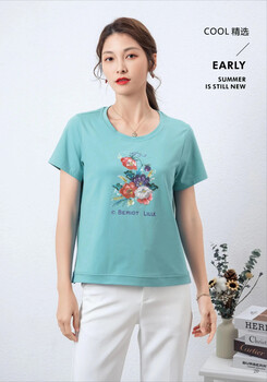 圓領短袖上衣純棉T恤品牌庫存服裝撤柜女裝拿貨