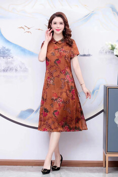 仿香云紗連衣裙中老年女裝夏季時尚女裝品牌庫存服裝