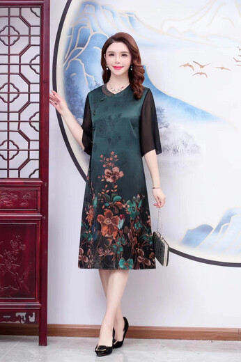 品牌庫存服裝仿香云紗連衣裙夏裝尾貨折扣女裝拿貨