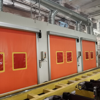 自动化焊接区域防护门山东焊接机器人防护卷帘门PVC快速升降门