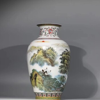張松茂重工粉彩360度通景作畫勝景江山中國尊雙重收藏價值
