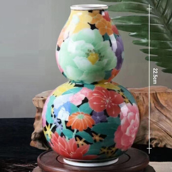 易剛麗福滿堂葫蘆瓶五彩繽紛釉下五彩手繪汾水描金工藝