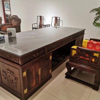 纹理优美老挝大红酸枝书桌，缅甸花梨书桌办公桌