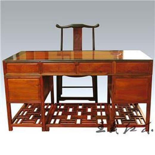 王义红木大红酸枝办公桌,青岛收藏佳品王义红木家具