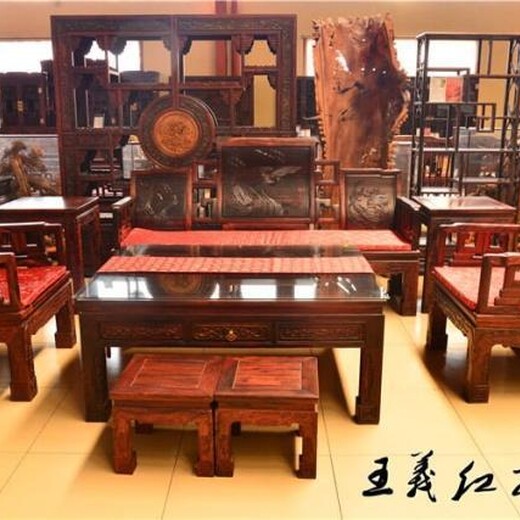王义红木缅甸花梨沙发,大红酸枝沙发纯手工雕刻