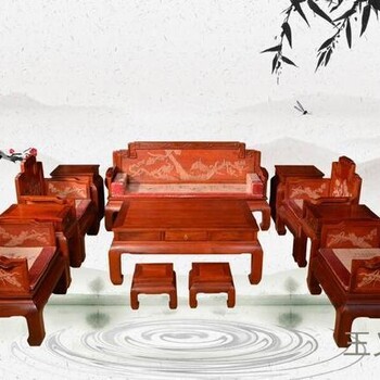王義紅木大紅酸枝沙發,緬甸花梨沙發樣式優雅