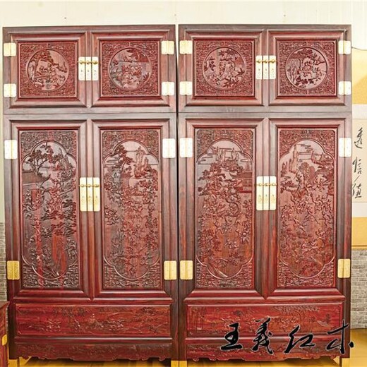 老挝大红酸枝衣柜花纹漂亮，济宁王义大果紫檀家具