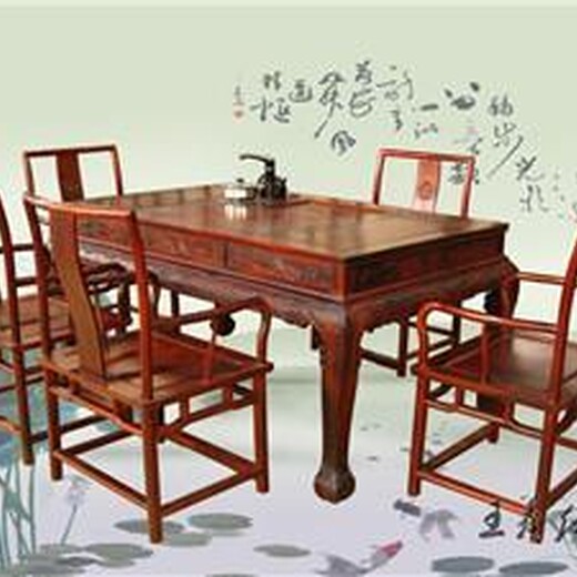 王义红木大红酸枝泡茶桌外观简洁大方，红木餐桌