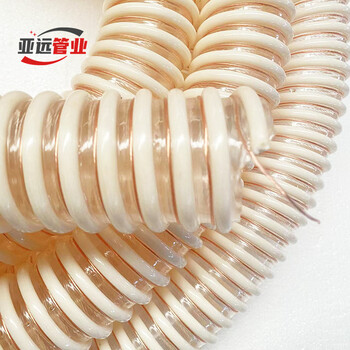 供應(yīng)PU聚氨酯塑筋增強(qiáng)軟管內(nèi)壁平滑耐磨抽吸料軟管抗靜電PU軟管