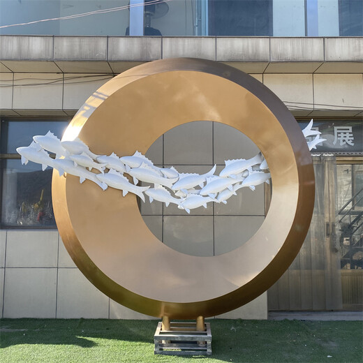 不銹鋼魚群雕塑金屬圓環(huán)鯉魚躍龍門