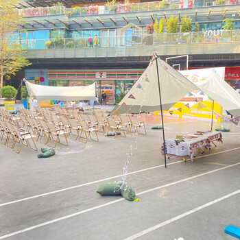 深圳露营活动布置帐篷天幕折叠椅克米特椅实木蛋卷桌出租租赁